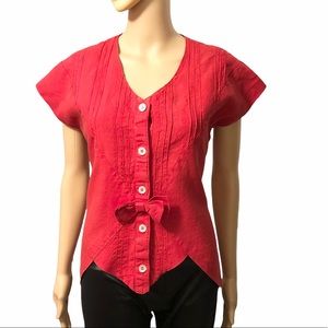 Vintage Handmade Red 100% Linen Shirt Sz 10